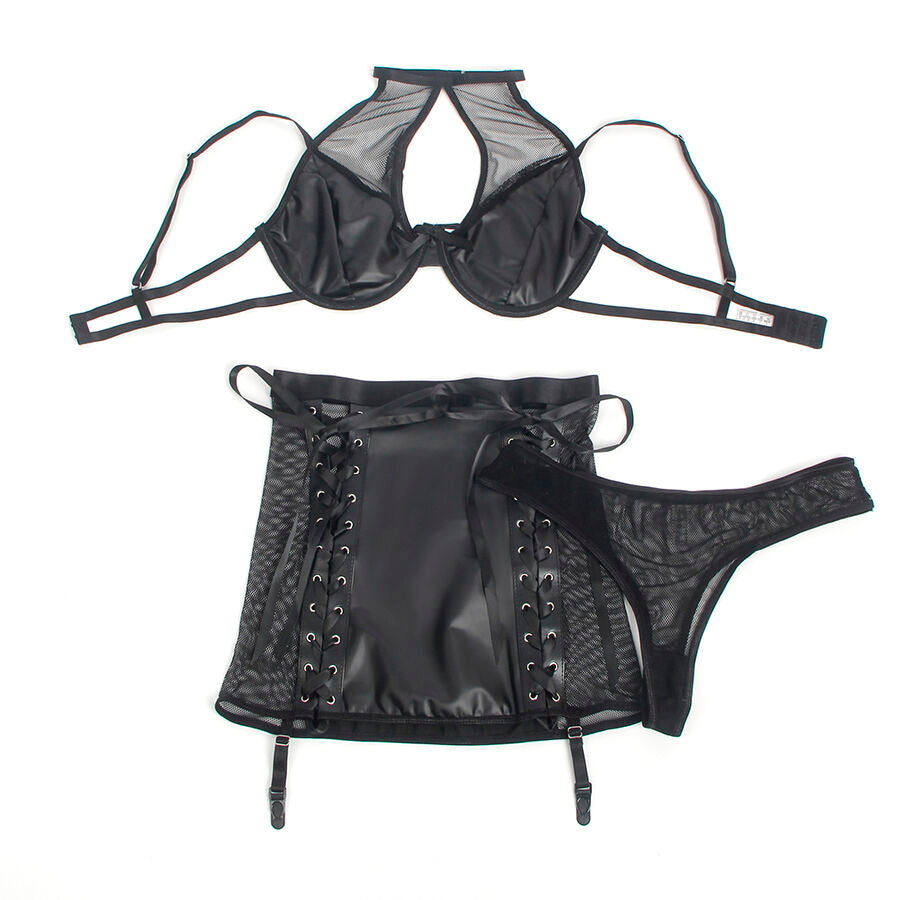 Ensemble Lingerie Soutien-Gorge Col Licou et Jupe Similicuir - Subblime