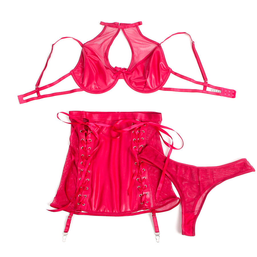 Ensemble Lingerie Soutien-Gorge Col Licou et Jupe Similicuir - Subblime