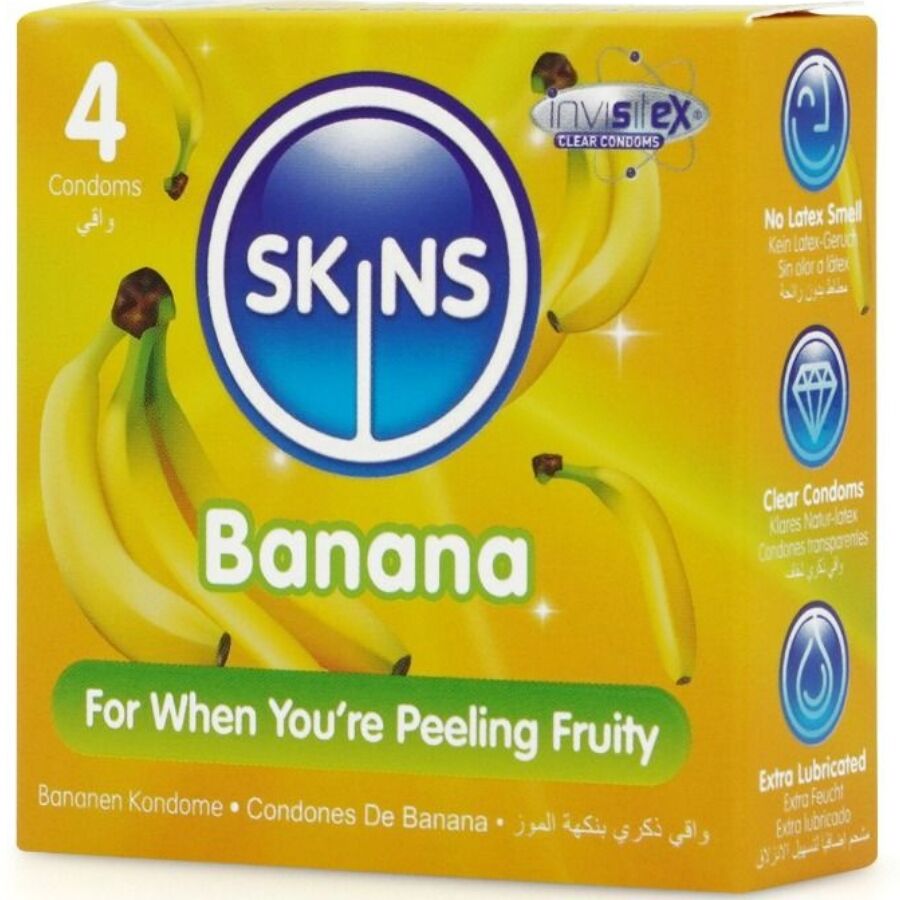 Préservatifs Aromatisés Banane ou Fraise Extra Lubrifiés - Skins