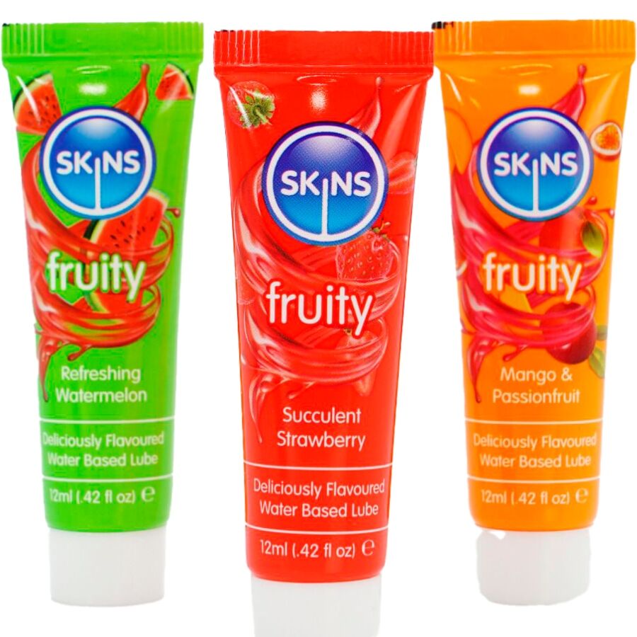 KIT DE LUBRIFIANTS FRUITÉS SKINS - PASTÈQUE, FRAISE ET MANGUE 3 x 12 ML