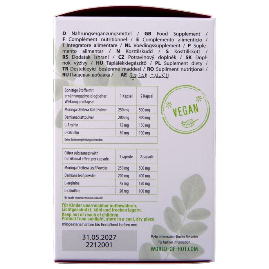 Complément Alimentaire Femme Moringa Damiana 60 Capsules - Hot