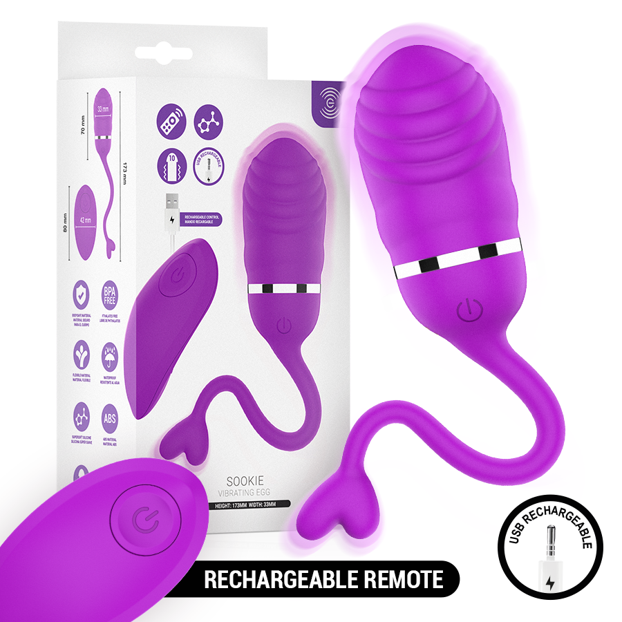 Boîte de l'œuf vibrant Sookie Intense violet avec télécommande rechargeable