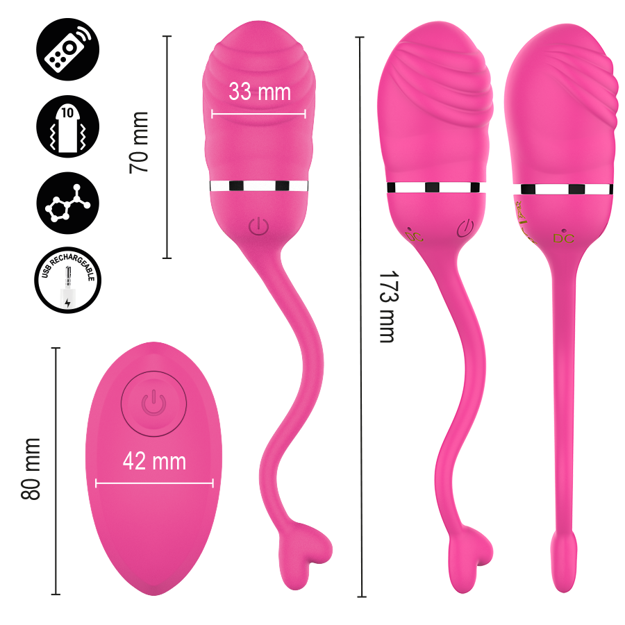 Cotes de l'œuf vibrant Sookie Intense rose : 173 mm, tête de 70 et 33 mm