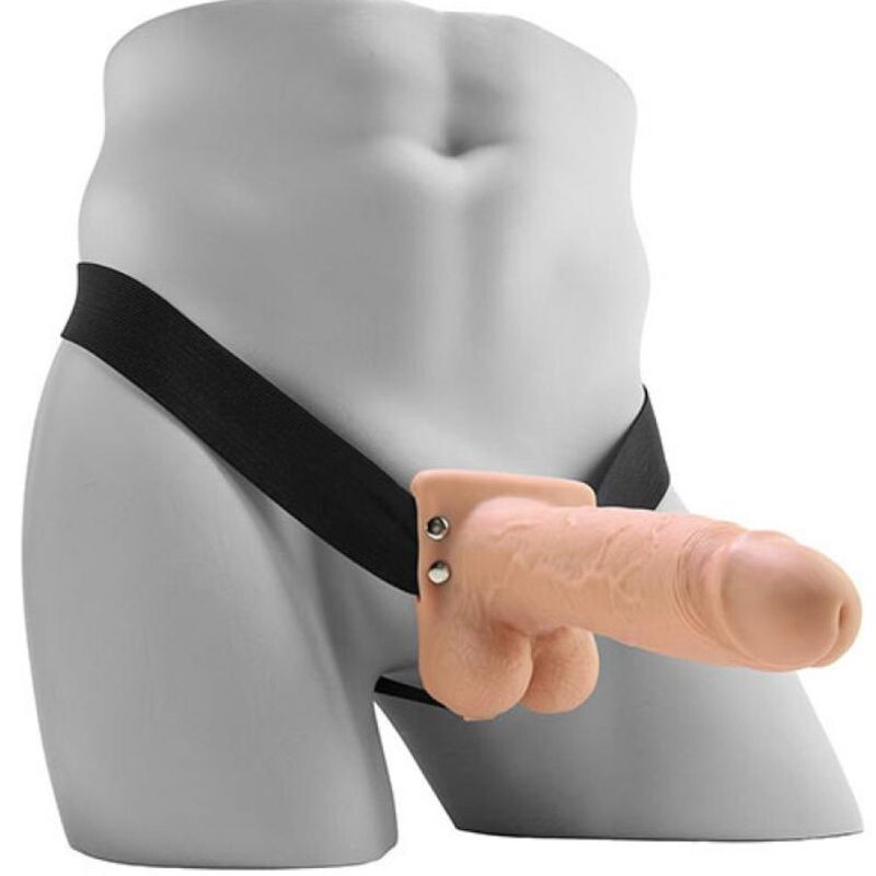 Gode ceinture tunnel vibrant Fetish Fantasy porté sur un buste mannequin gris