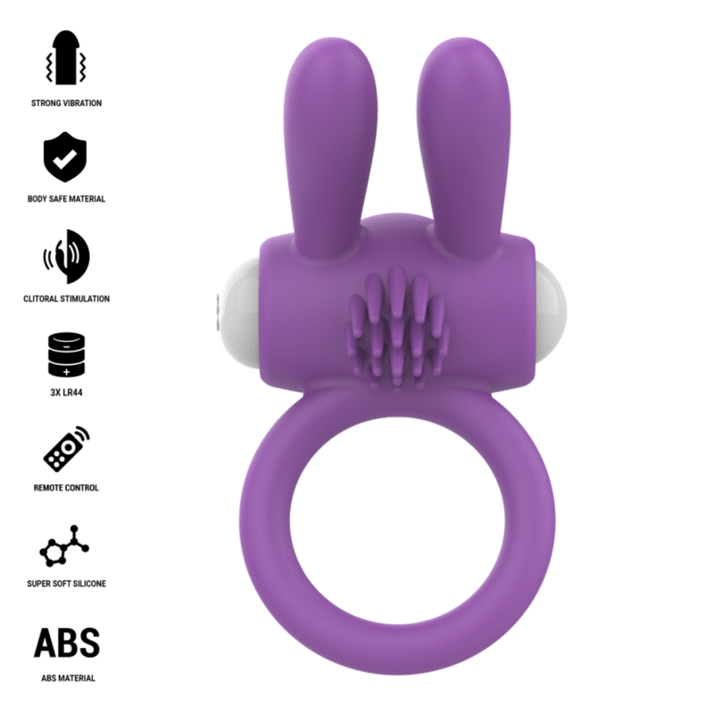 Cockring vibrant Hopps violet de face avec pictogrammes des caractéristiques Intense