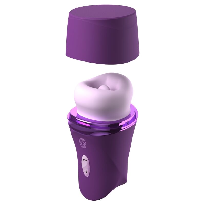 Capuchon retiré du stimulateur clitoridien Lush Kiss violet, tête à lèvres dégagée
