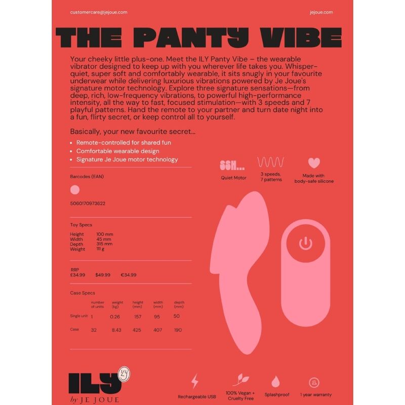 Fiche technique The Panty Vibe de Je Joue avec illustrations du jouet et de la commande