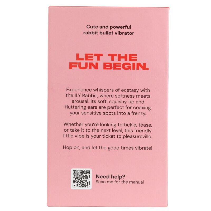 Dos de la boîte ILY Rabbit de Je Joue avec texte de présentation et QR code