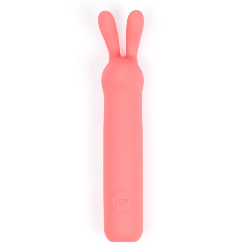 Bullet ILY Rabbit corail de Je Joue vu de face avec ses deux oreilles de lapin