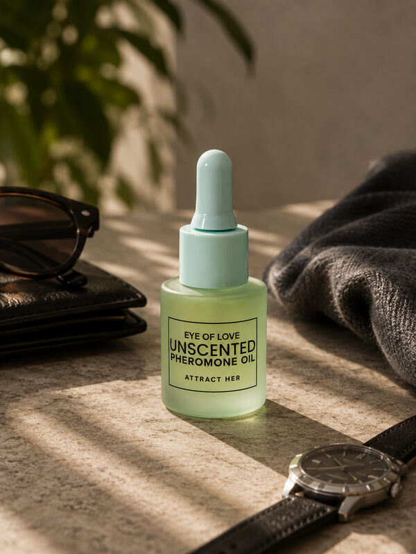 Flacon Unscented Attract Her Eye Of Love sur une table avec une montre