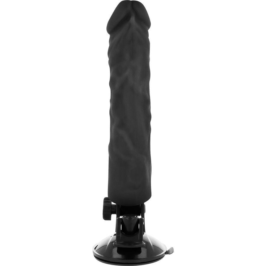 Gode vibrant réaliste noir Basecock de 21 cm sur sa ventouse à pince