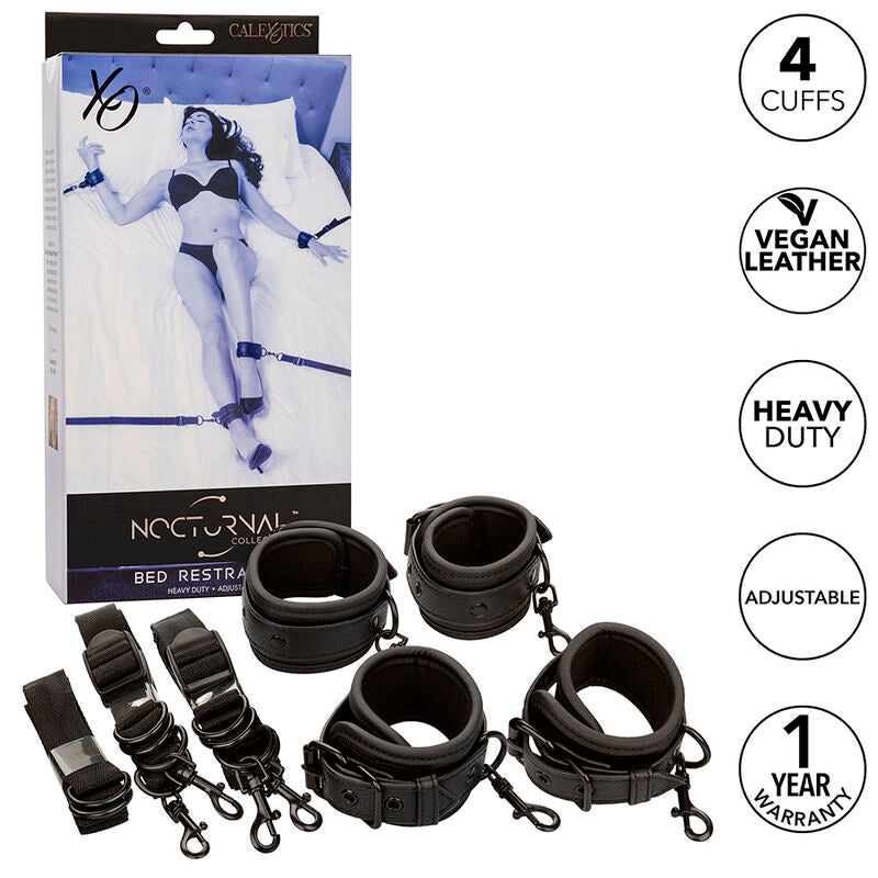 Kit Contention de Lit Nocturnal Cuir 4 Manchettes Réglables - CalExotics