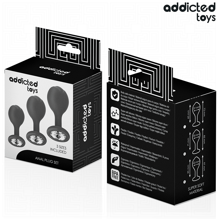 Lot de 3 Plugs Anaux Perlés avec Bijou Silicone 3 Tailles - Addicted Toys