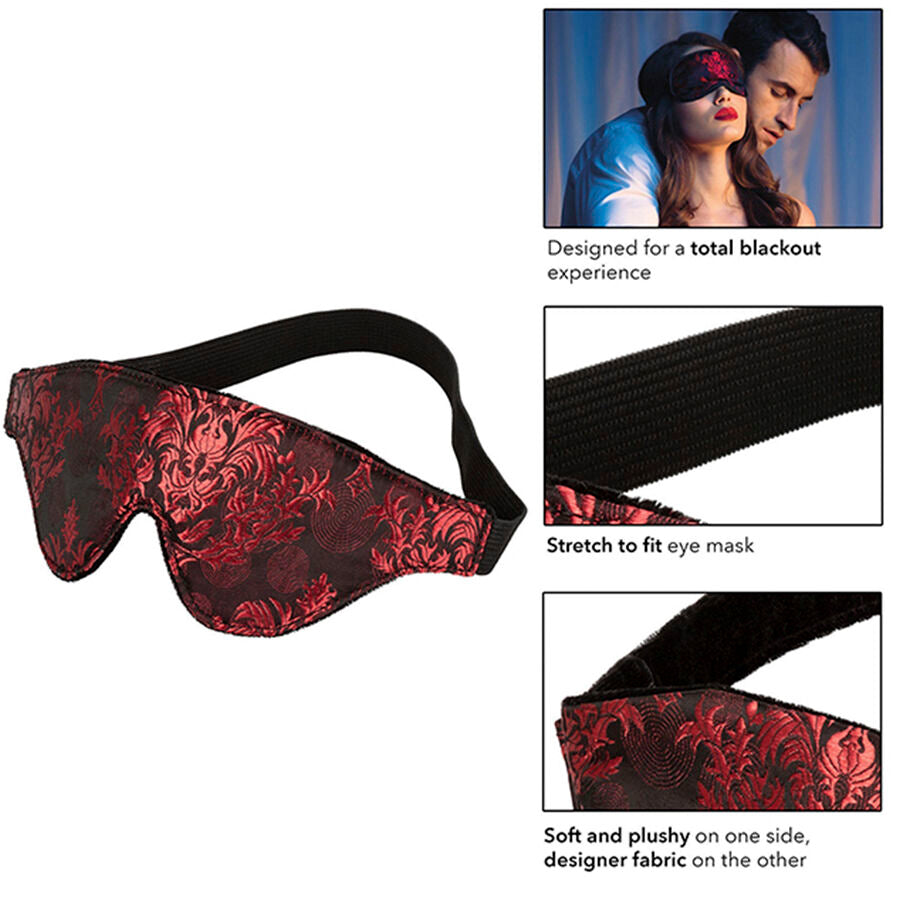 Masque Occultant BDSM Scandal Brocart Détails Rouges Format Voyage - CalExotics