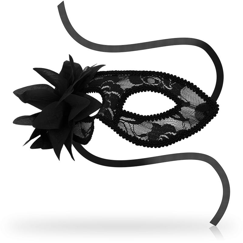 Masque Vénitien Dentelle Noir et Fleur Taille Unique Unisexe - Ohmama