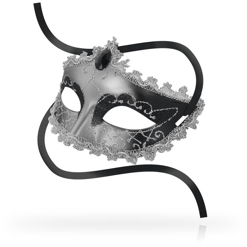 Masque Vénitien Diamant Noir Relief Ruban Satin Taille Unique - Ohmama