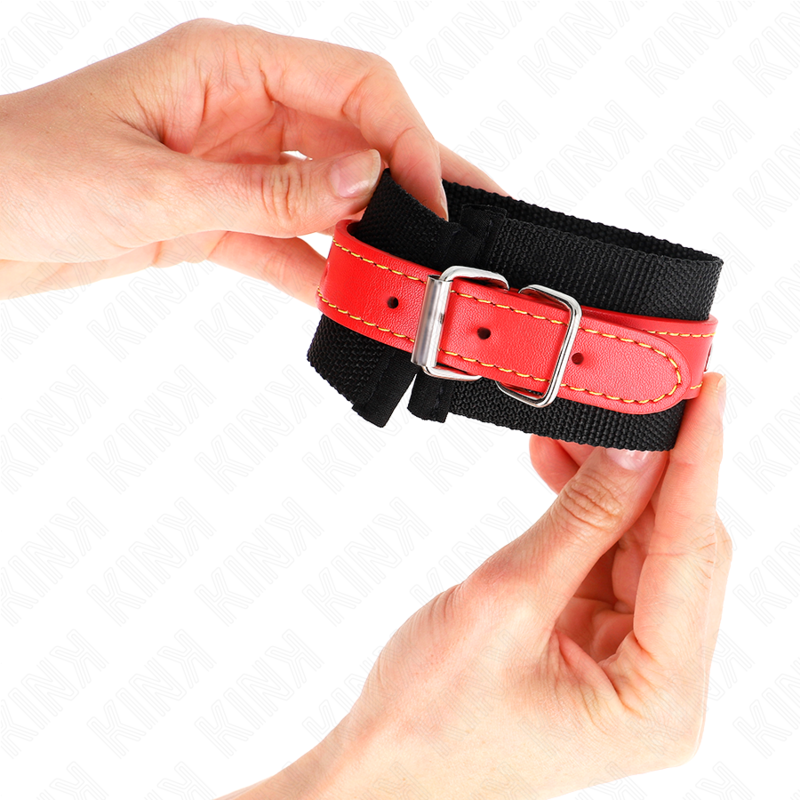 Menottes BDSM Poignets Nylon Sangle Cuirette Ajustable 19-29 cm - Kink
