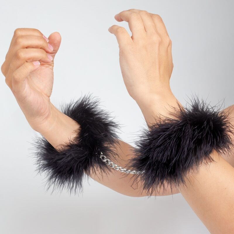 Menottes Plumes Noires Bondage Débutant Fermoirs Sans Clé - Secretplay