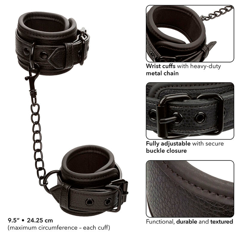 Menottes Poignets Cuir Nocturnal Réglables à Boucle Chaîne Métal - CalExotics