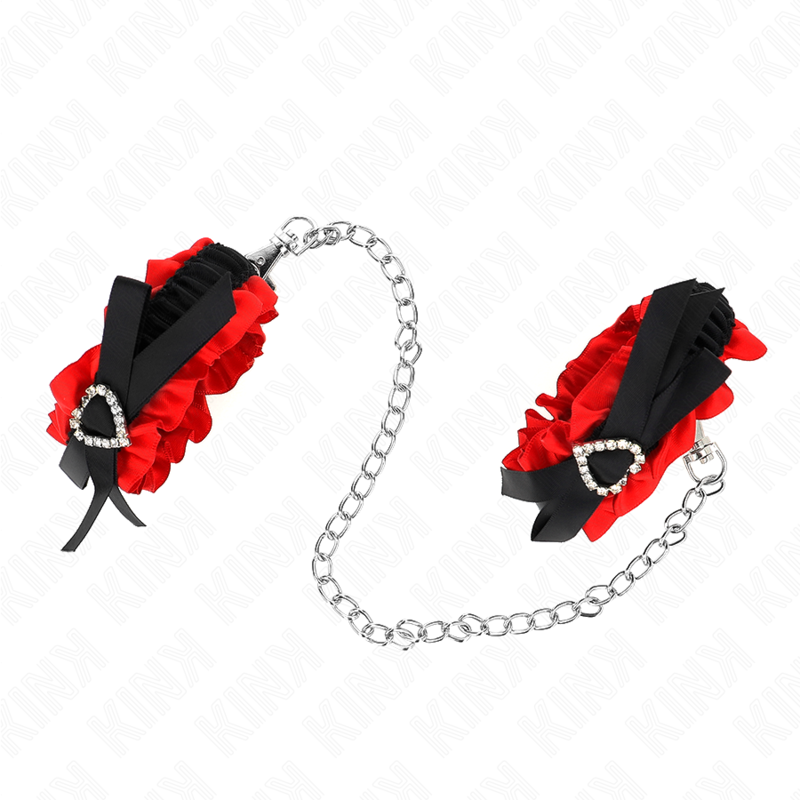 Menottes Poignets Dentelle Élastique Détails Cœur Rouge Réglables 22-35 cm - Kink