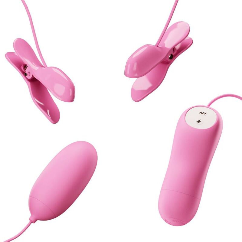 Pinces à Tétons Vibrantes Électrostimulation 7 Modes Réglables Rose - Pretty Love