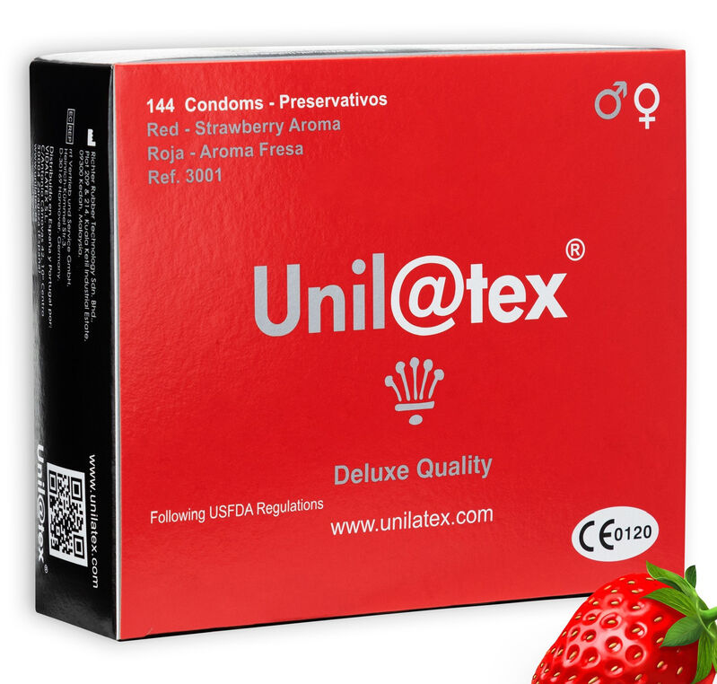Préservatifs Fraise Rouge Aromatisés Boîte 144 Unités - Unilatex
