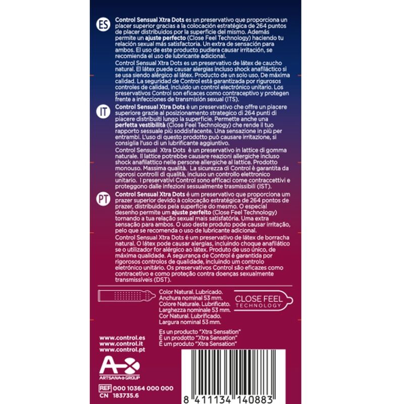 Préservatifs Texturés Xtra Dots 264 Points Stimulants Boîte de 12 - Control