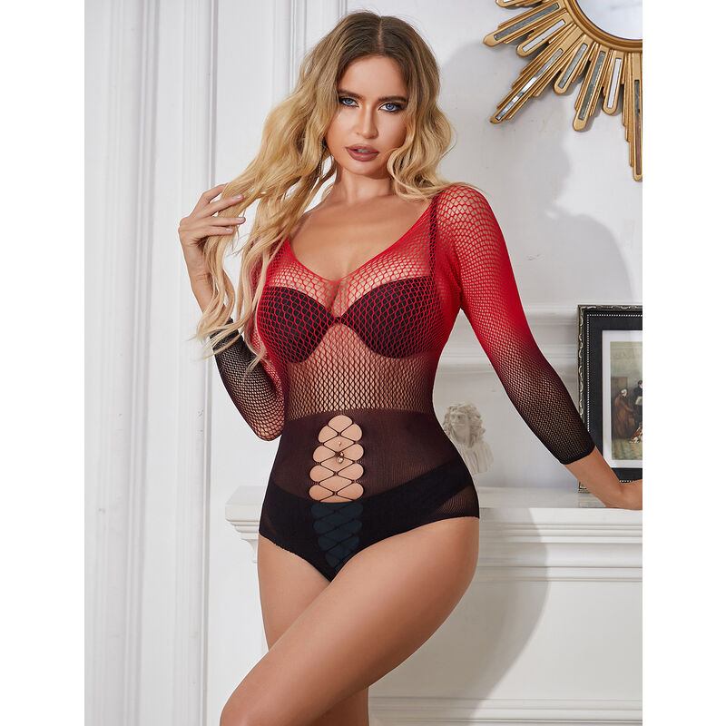 Robe Résille Manches Longues Dégradé Rouge et Noir Taille Unique - Subblime