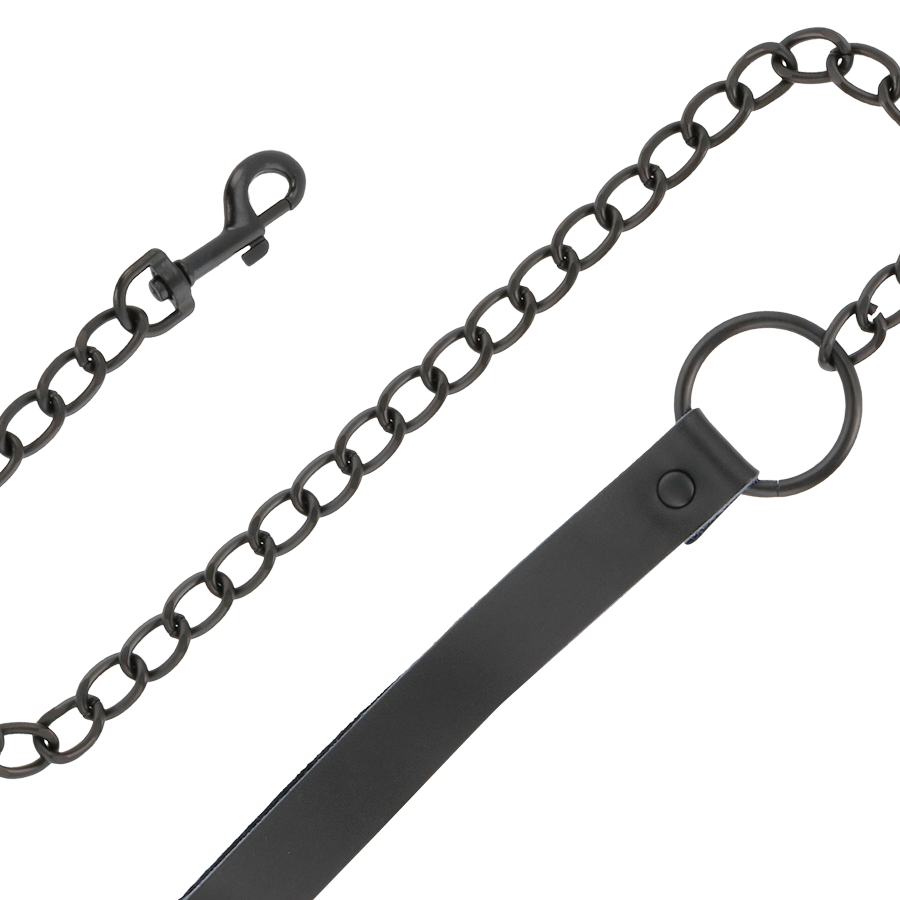 Set BDSM Collier Menottes et Laisse Cuir Taille Unique Ajustable - Darkness