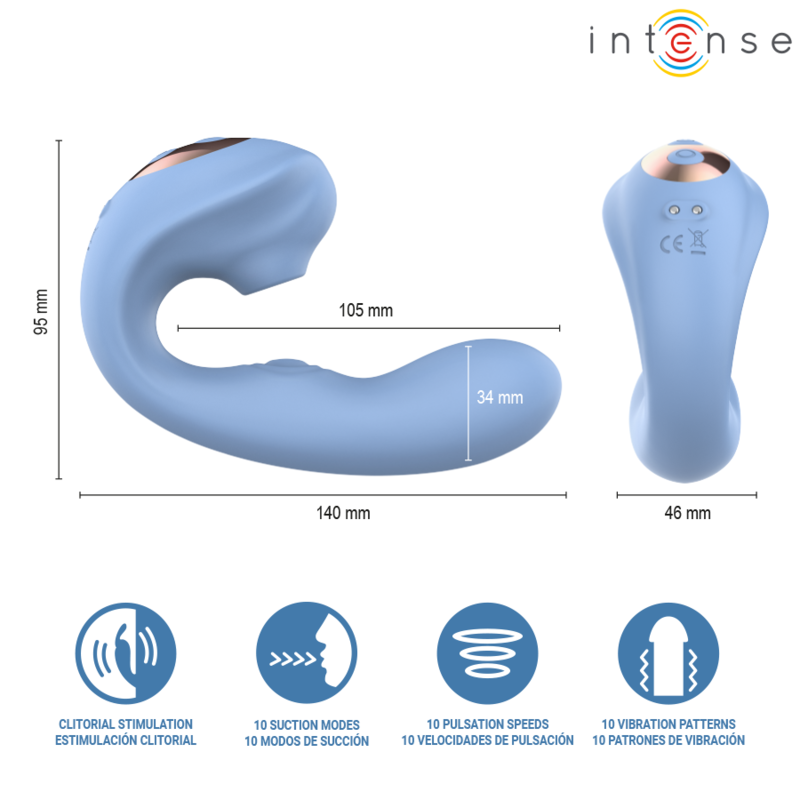 Stimulateur Clitoridien Gina 3-en-1 Succion Pulsation Vibration Rechargeable - Intense