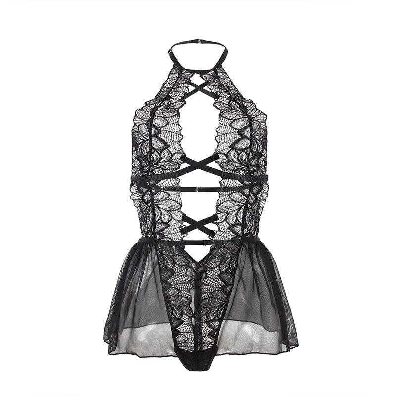 Teddy Halter Neck Dos Nu Dentelle Jupe Tulle Noir - Subblime