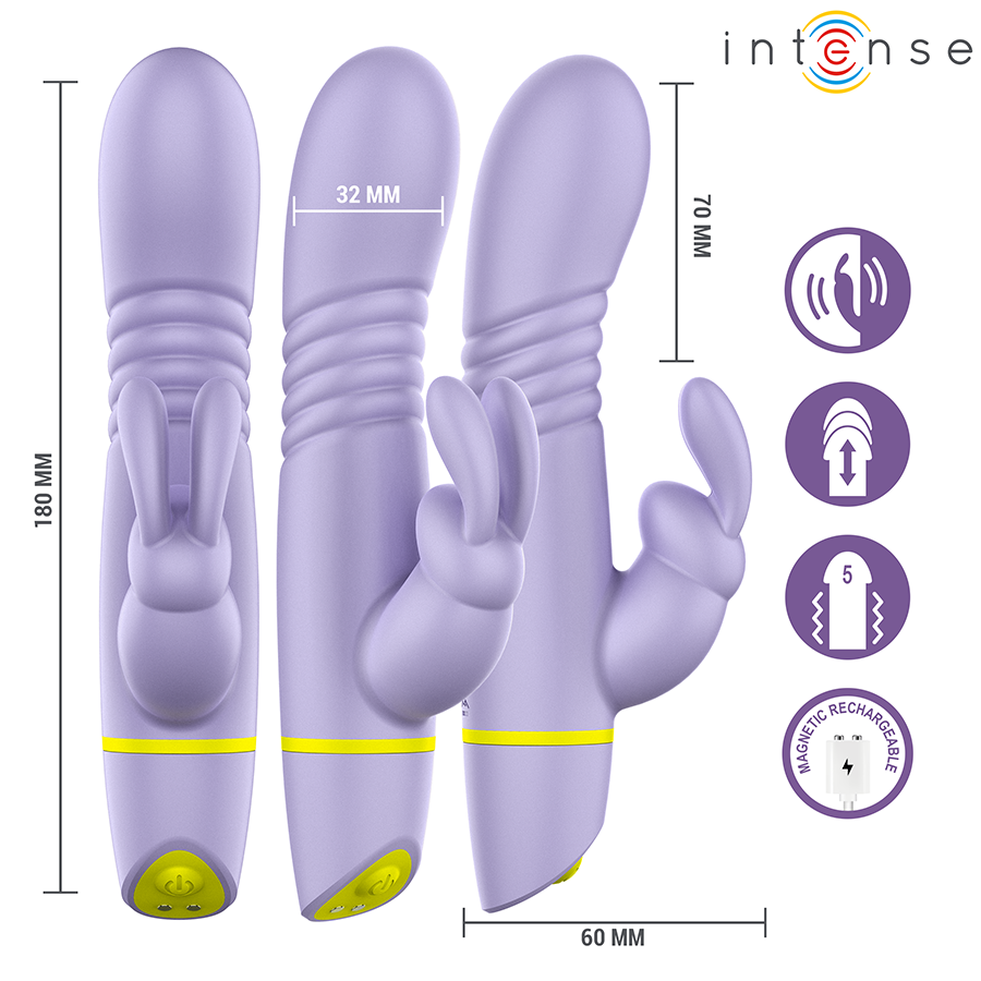 Vibromasseur Rabbit à Poussée Helen Va-et-Vient 5 Modes Rechargeable - Intense